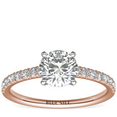 Anillo de compromiso estilo pavé francés de diamantes en oro rosado de 14 k (1/4 qt. total)